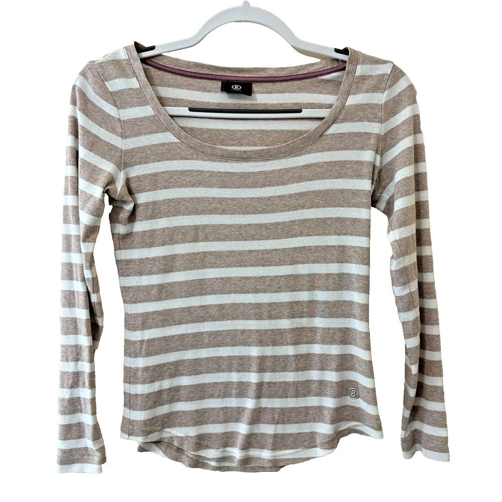 Bogner Small Tan‎ White Stripe Long Sleeve Shirt